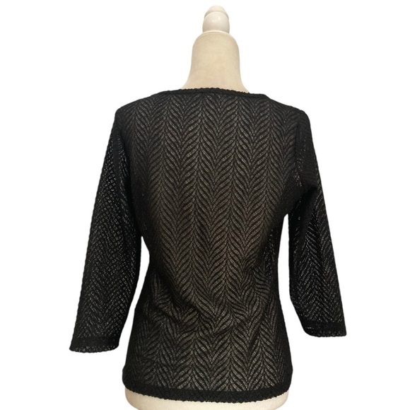 Reiss Lennox Top Scoop Neck Semi Sheer Herringbone Pattern in Black - Picture 3 of 8